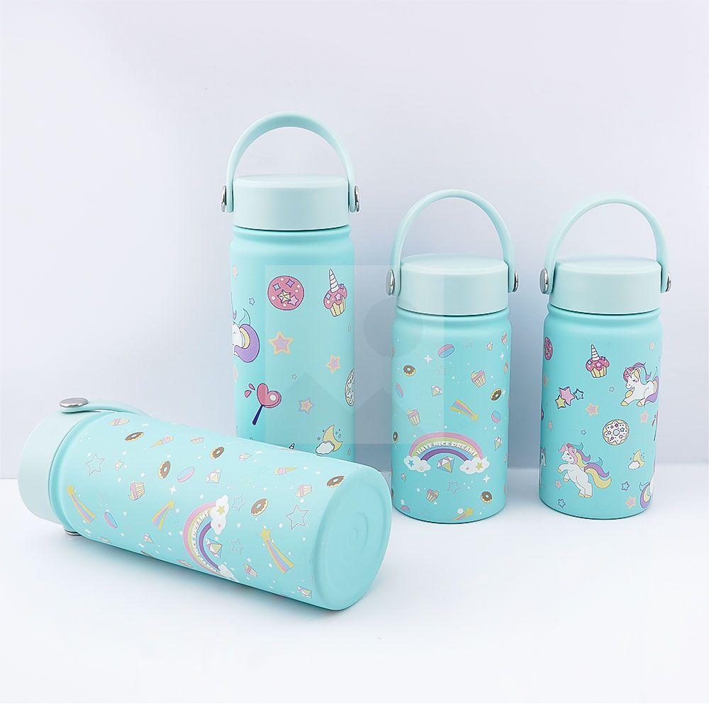 Stock 500ml /350ml  wide mouth pot cute thermos with 3D Cartoon pattern with handle 12oz/170z Tumbler Travel bottle with Flip Lid