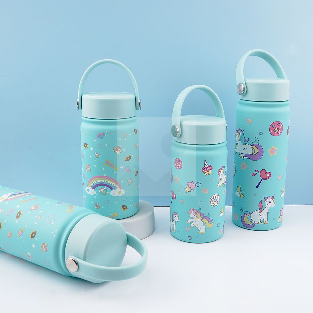 Stock 500ml /350ml  wide mouth pot cute thermos with 3D Cartoon pattern with handle 12oz/170z Tumbler Travel bottle with Flip Lid