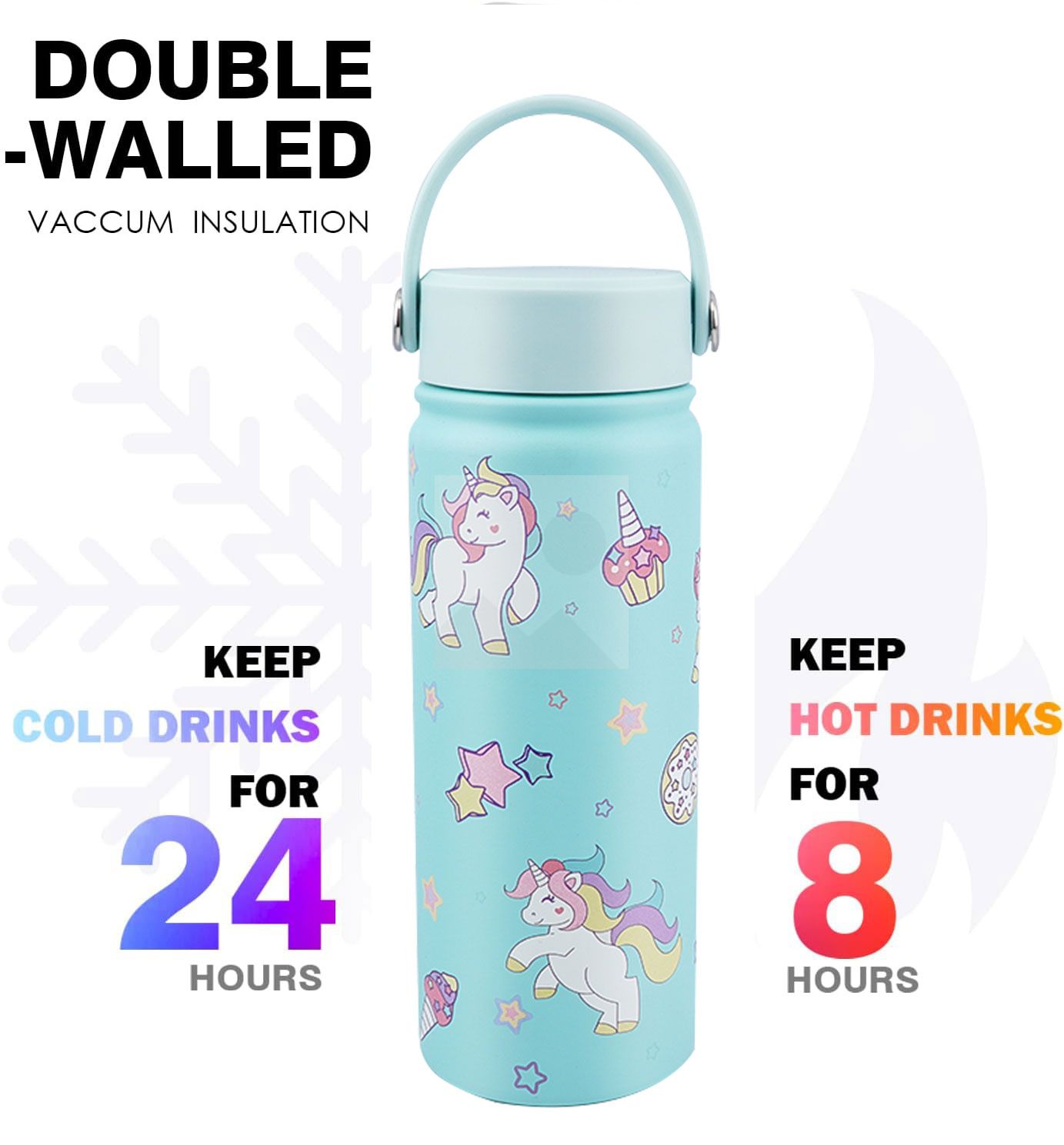 Stock 500ml /350ml  wide mouth pot cute thermos with 3D Cartoon pattern with handle 12oz/170z Tumbler Travel bottle with Flip Lid