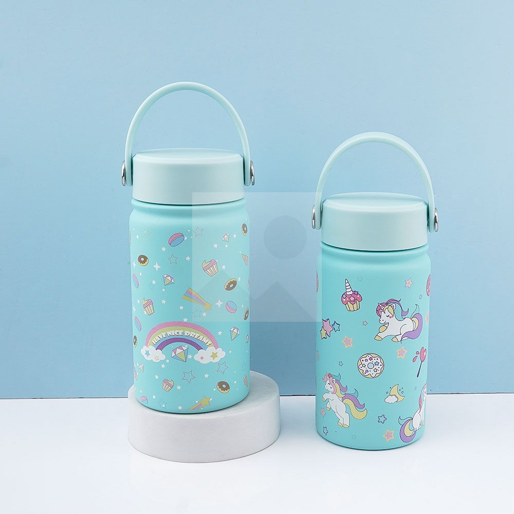 Stock 500ml /350ml  wide mouth pot cute thermos with 3D Cartoon pattern with handle 12oz/170z Tumbler Travel bottle with Flip Lid
