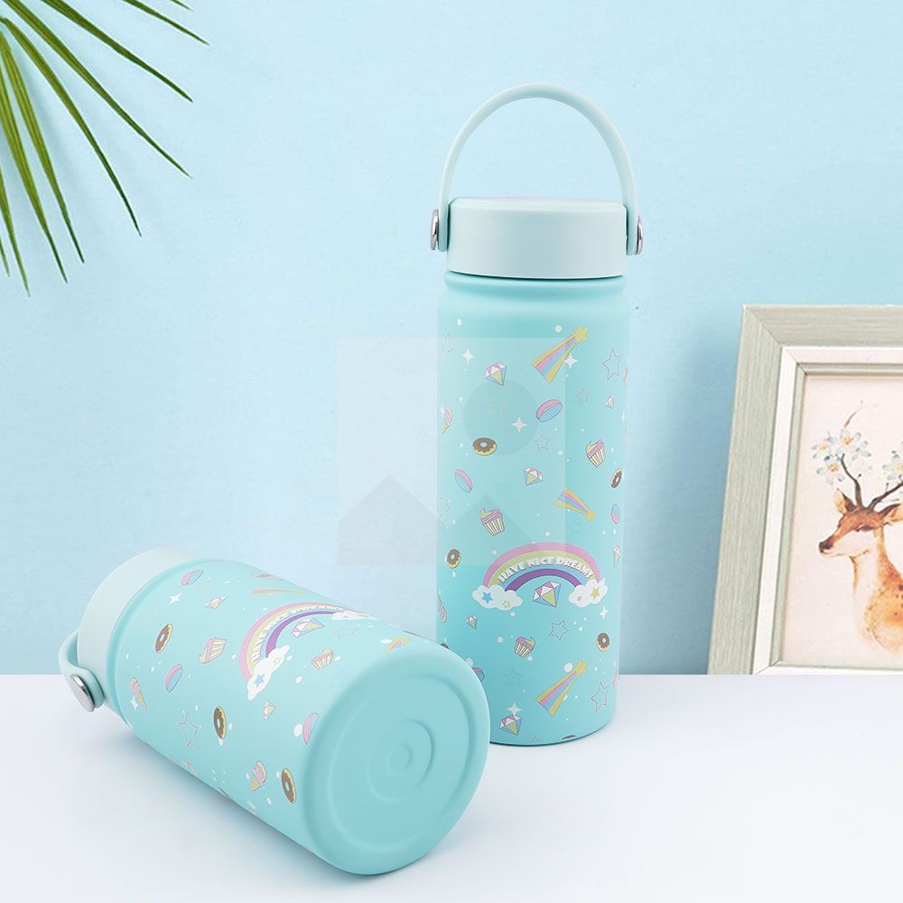 Stock 500ml /350ml  wide mouth pot cute thermos with 3D Cartoon pattern with handle 12oz/170z Tumbler Travel bottle with Flip Lid