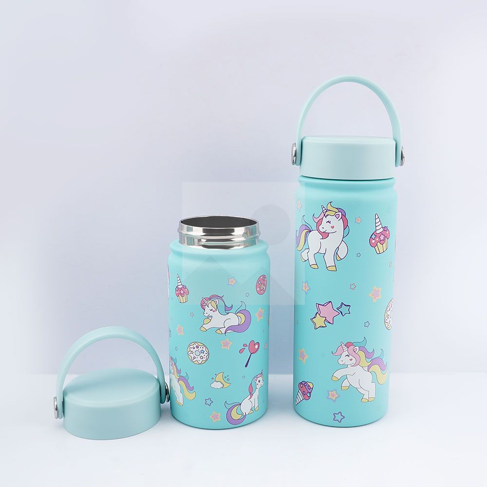 Stock 500ml /350ml  wide mouth pot cute thermos with 3D Cartoon pattern with handle 12oz/170z Tumbler Travel bottle with Flip Lid