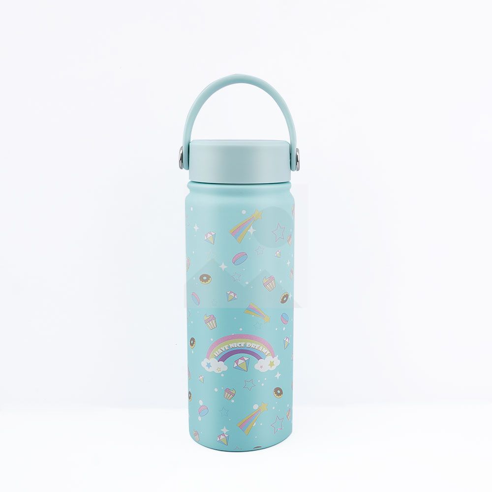 Stock 500ml /350ml  wide mouth pot cute thermos with 3D Cartoon pattern with handle 12oz/170z Tumbler Travel bottle with Flip Lid