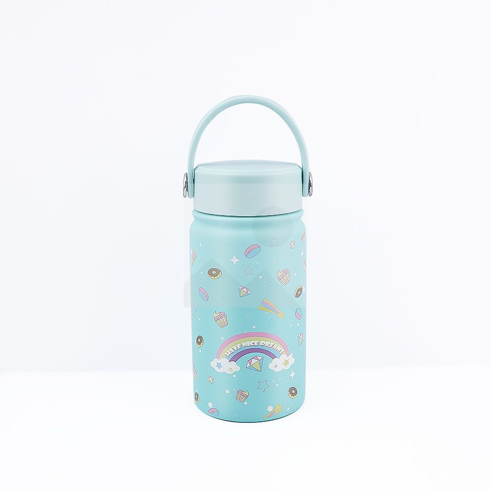 Stock 500ml /350ml  wide mouth pot cute thermos with 3D Cartoon pattern with handle 12oz/170z Tumbler Travel bottle with Flip Lid