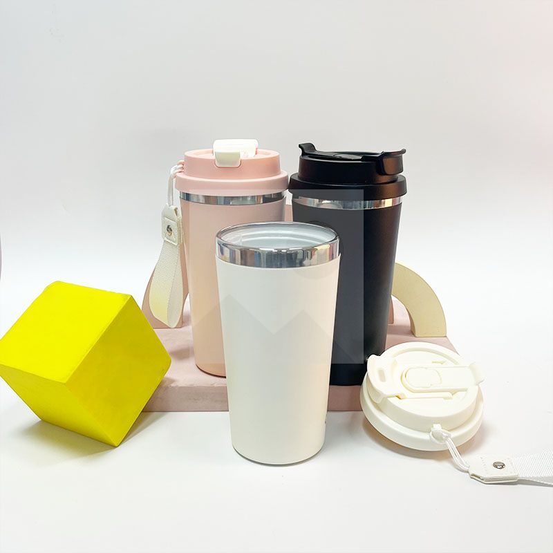 Factory wholesale mug 14.2oz/420ml Ceramic inner Insulated coffee travel mug with portable  Handle and double drinking screw lid