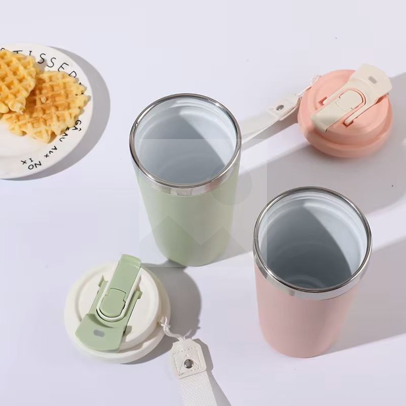 Factory wholesale mug 14.2oz/420ml Ceramic inner Insulated coffee travel mug with portable  Handle and double drinking screw lid