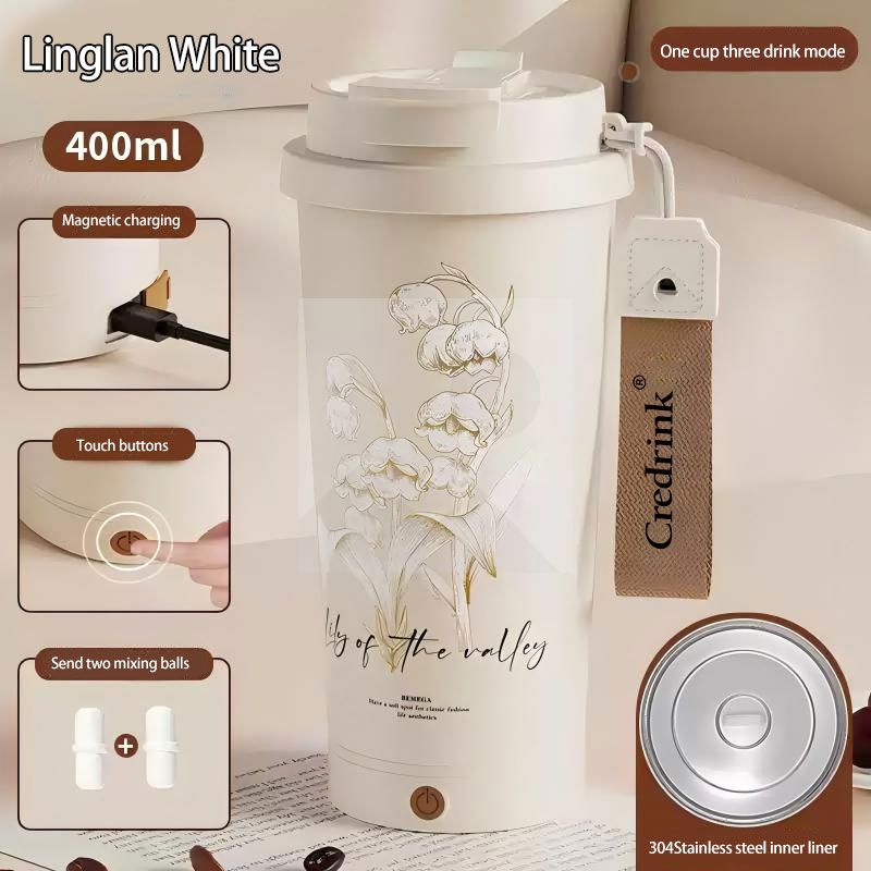Stock 400ml Electric stirring coffee mug Reusable Insulated Stainless Steel  Tumbler with Flip Lid Cold Coffee Cup Thermos