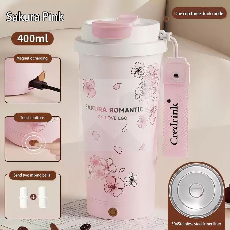 Stock 400ml Electric stirring coffee mug Reusable Insulated Stainless Steel  Tumbler with Flip Lid Cold Coffee Cup Thermos