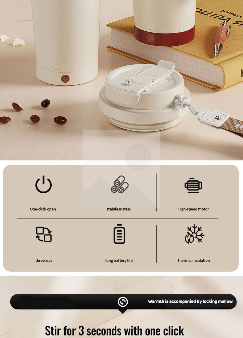 Stock 400ml Electric stirring coffee mug Reusable Insulated Stainless Steel  Tumbler with Flip Lid Cold Coffee Cup Thermos