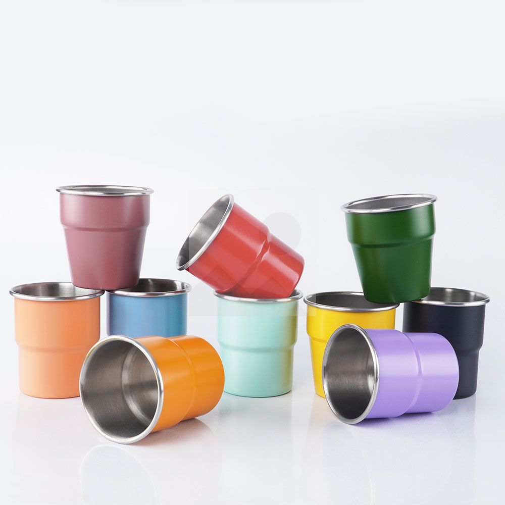 300ml Stainless Steel Cup - Reusable Metal Cups - Stackable Glasses - Camping, Hiking, Outdoor Activities, Party - Small Children Applicable - BPA Free