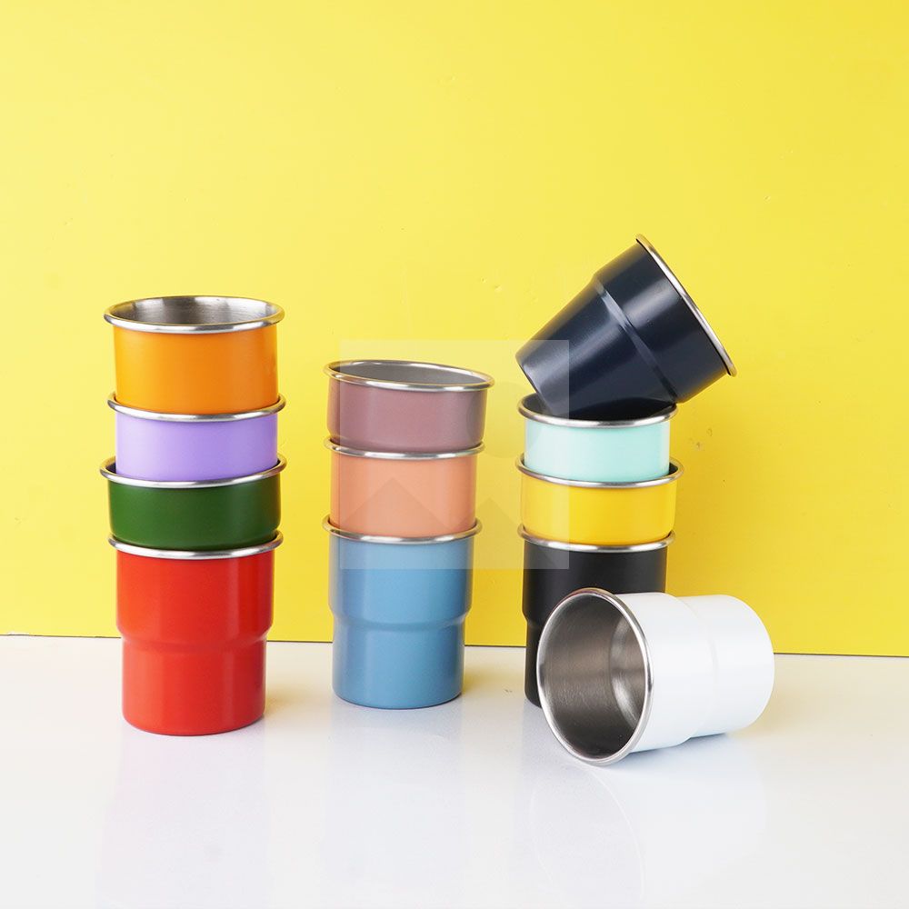 300ml Stainless Steel Cup - Reusable Metal Cups - Stackable Glasses - Camping, Hiking, Outdoor Activities, Party - Small Children Applicable - BPA Free