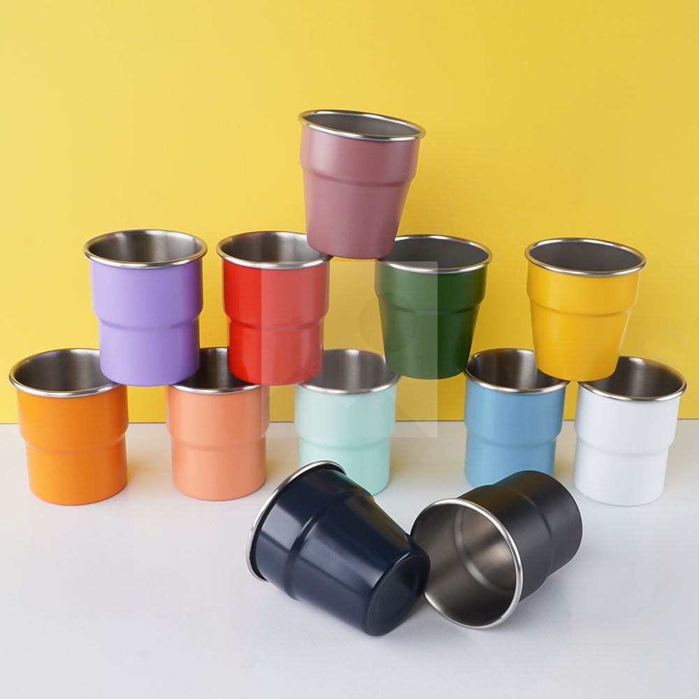 300ml Stainless Steel Cup - Reusable Metal Cups - Stackable Glasses - Camping, Hiking, Outdoor Activities, Party - Small Children Applicable - BPA Free