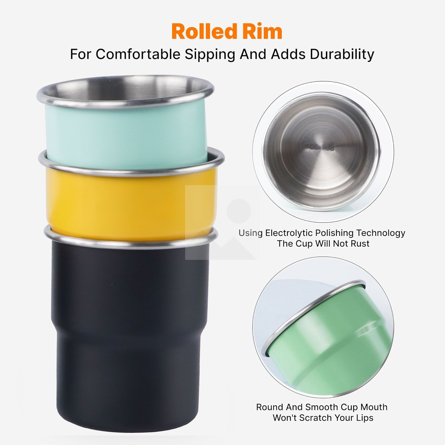 300ml Stainless Steel Cup - Reusable Metal Cups - Stackable Glasses - Camping, Hiking, Outdoor Activities, Party - Small Children Applicable - BPA Free