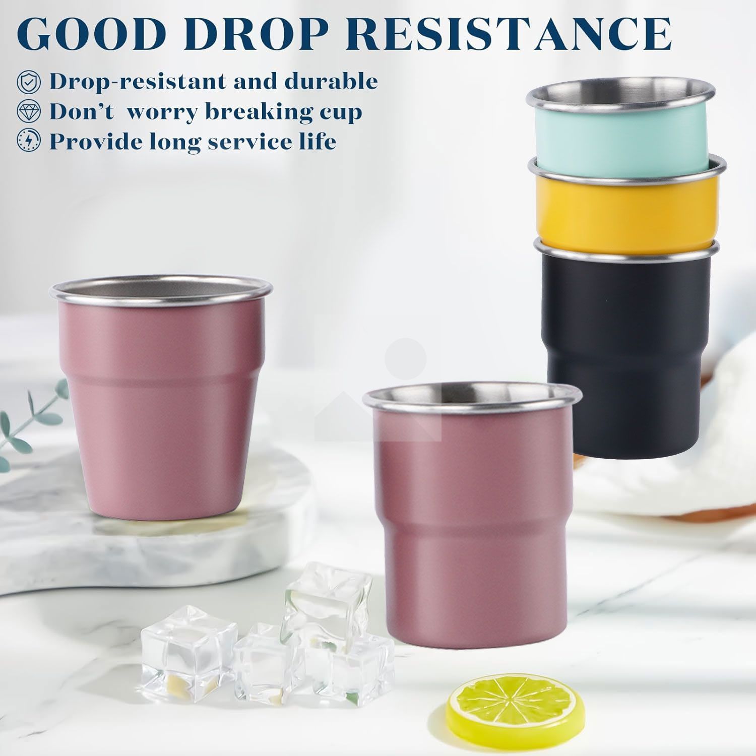 300ml Stainless Steel Cup - Reusable Metal Cups - Stackable Glasses - Camping, Hiking, Outdoor Activities, Party - Small Children Applicable - BPA Free