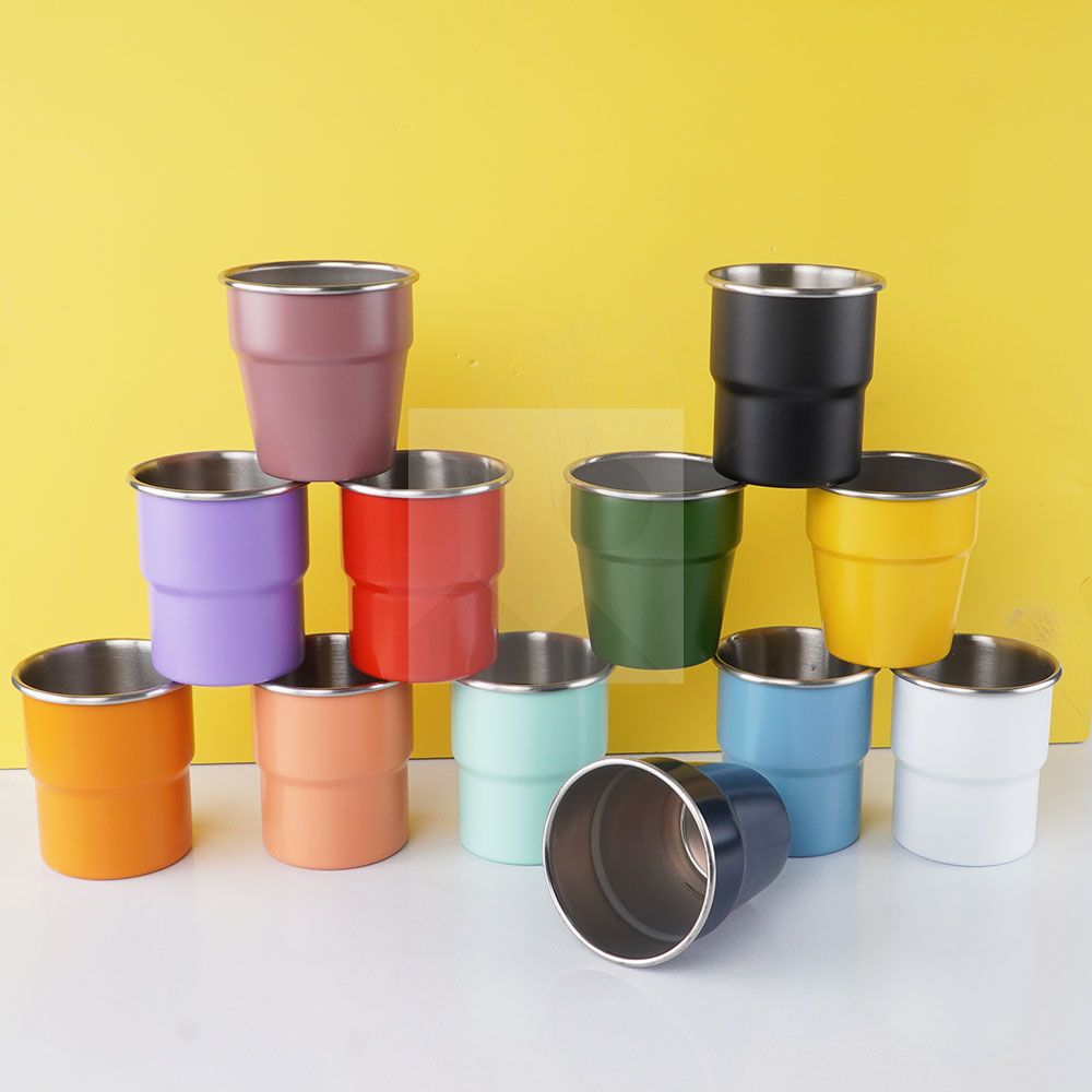 300ml Stainless Steel Cup - Reusable Metal Cups - Stackable Glasses - Camping, Hiking, Outdoor Activities, Party - Small Children Applicable - BPA Free