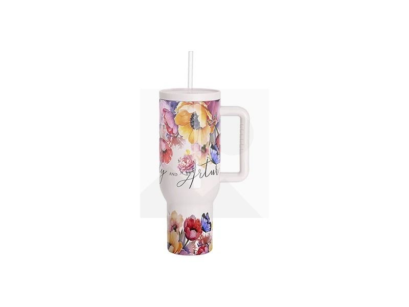 40oz/1200ml Stainless Steel Travel Tumbler with Soft Grip Handle & Straw