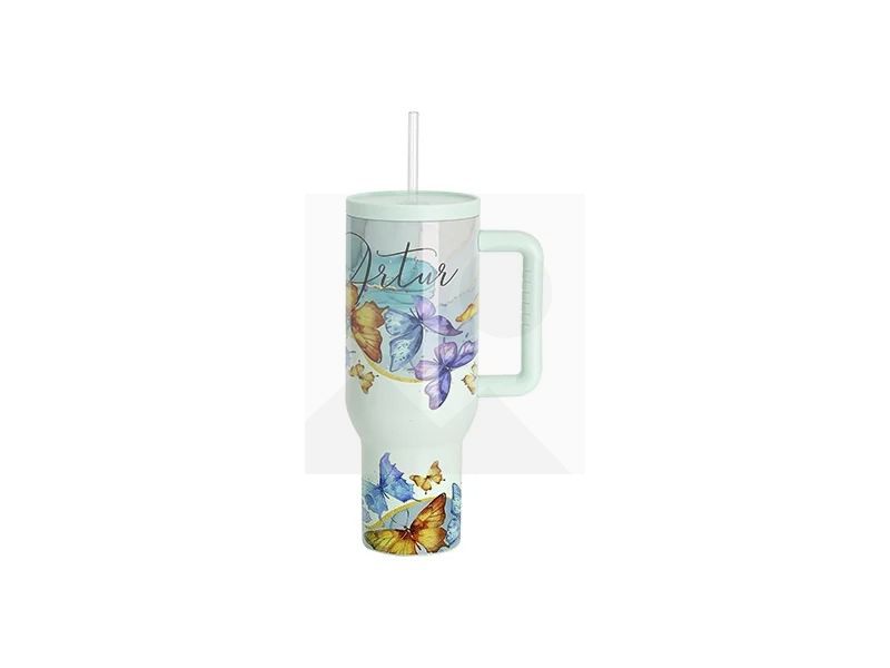 40oz/1200ml Stainless Steel Travel Tumbler with Soft Grip Handle & Straw
