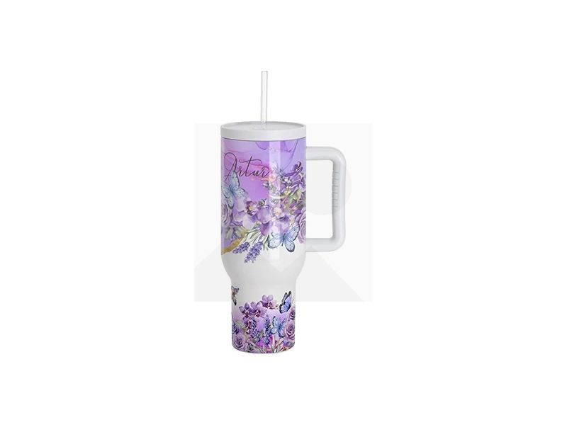 40oz/1200ml Stainless Steel Travel Tumbler with Soft Grip Handle & Straw