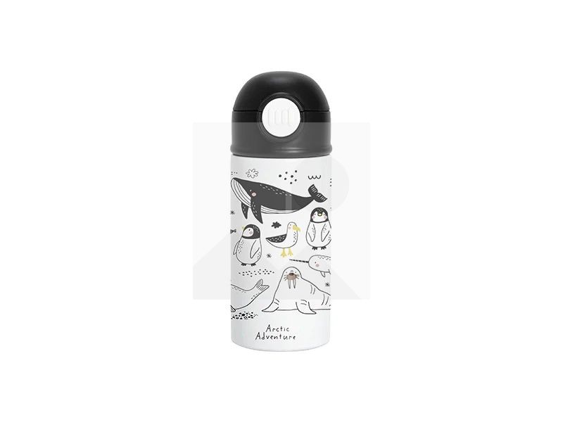 Sublimation 12oz/360ml Kids Stainless Steel Water Bottle With Plastic Straw & Black Cap