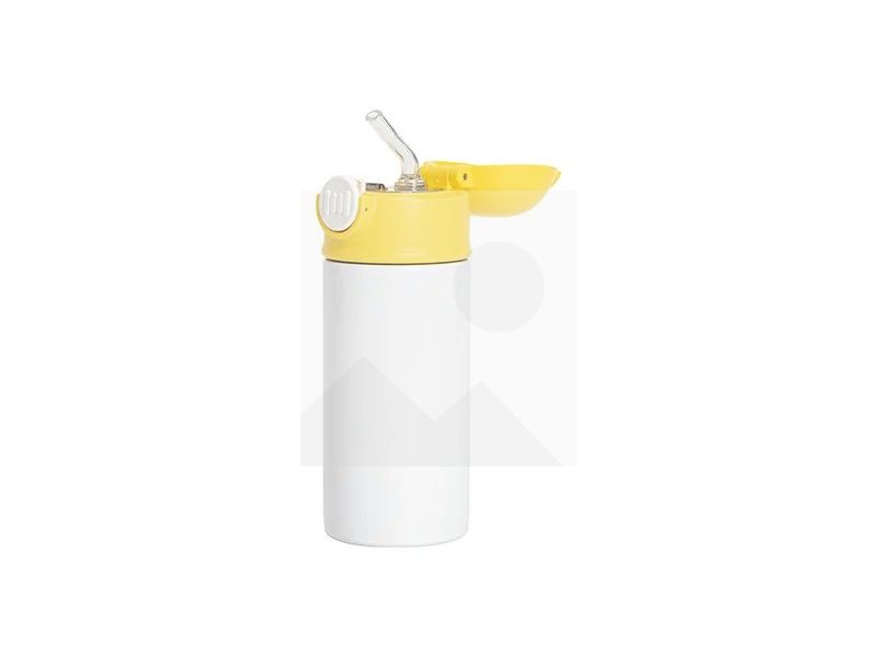 Sublimation 12oz/360ml Kids Stainless Steel Water Bottle With Plastic Straw & Black Cap
