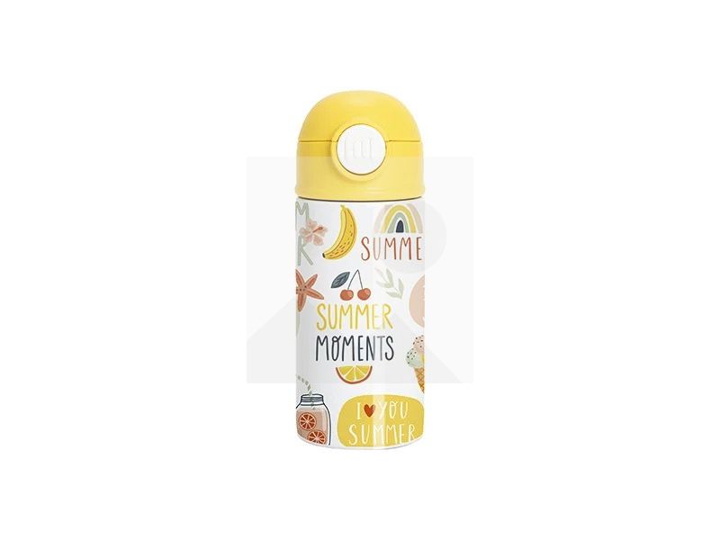 Sublimation 12oz/360ml Kids Stainless Steel Water Bottle With Plastic Straw & Black Cap