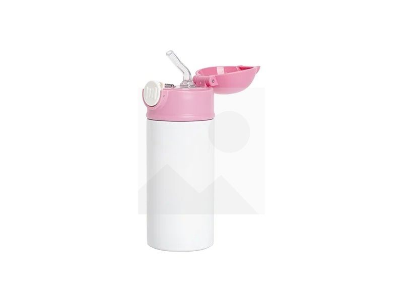 Sublimation 12oz/360ml Kids Stainless Steel Water Bottle With Plastic Straw & Black Cap