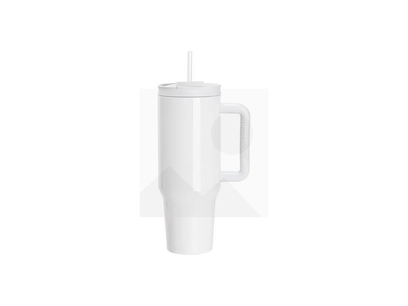 Sublimation 40oz/1200ml White Stainless Steel White Travel Tumbler with Flip Lid & Straw(Gray White Soft Grip Handle)