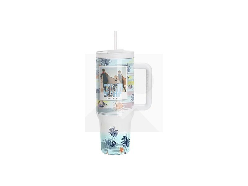 Sublimation 40oz/1200ml White Stainless Steel White Travel Tumbler with Flip Lid & Straw(Gray White Soft Grip Handle)
