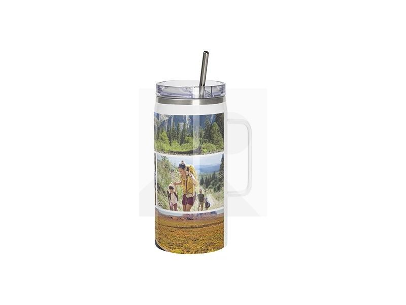 40oz/1200ml Sublimation Blanks Stainless Steel Wine Barrel Tumbler with Slide Waterproof Lid & Straw