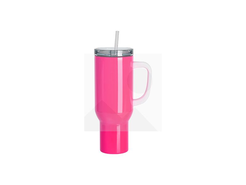Sublimation Blanks 40oz/1200ml Stainless Steel Fluorescent Pink Travel Tumbler with Lid & Straw