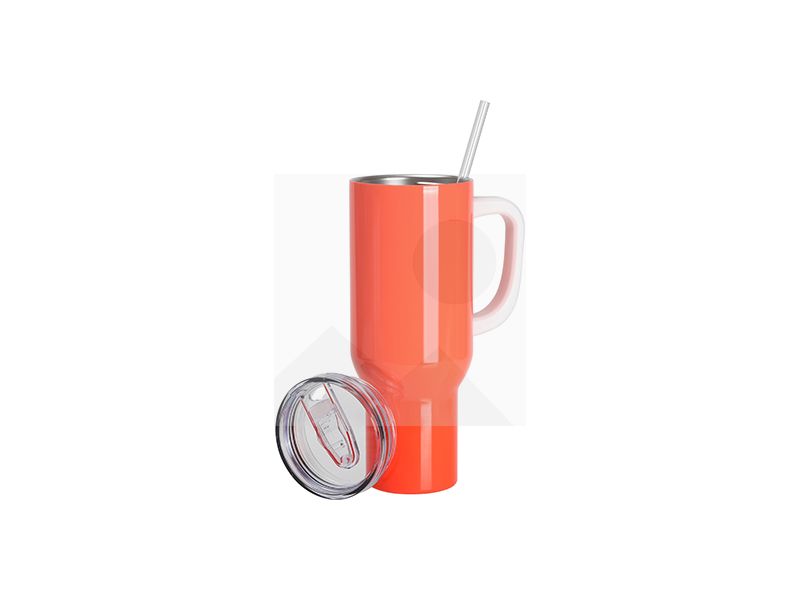 Sublimation Blanks 40oz/1200ml Stainless Steel Fluorescent Pink Travel Tumbler with Lid & Straw