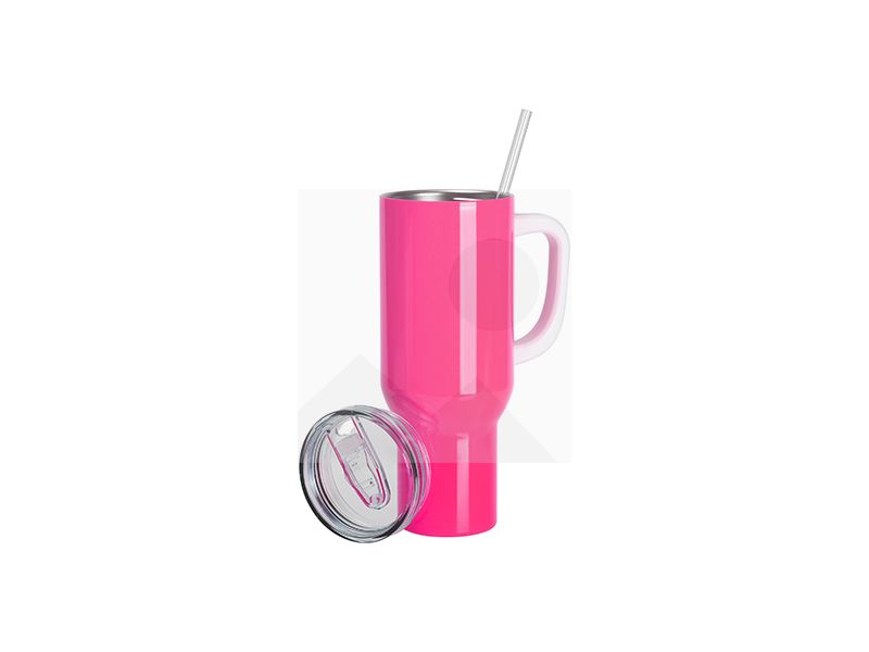 Sublimation Blanks 40oz/1200ml Stainless Steel Fluorescent Pink Travel Tumbler with Lid & Straw