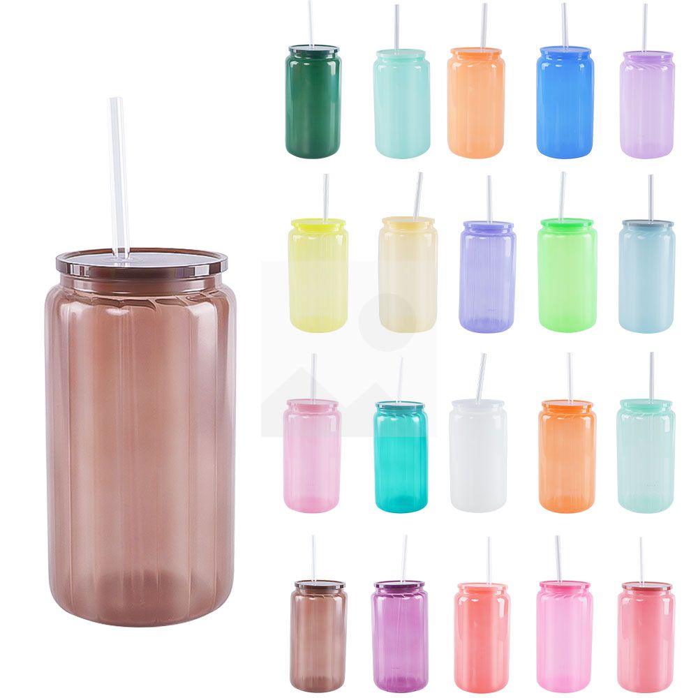 20oz Glass Cup BPA-Free Unbreakable Glass Jar Beverage Sublimation Colored Beer Iced Coffee Mug Unbreakable Glass Daily Use Mug