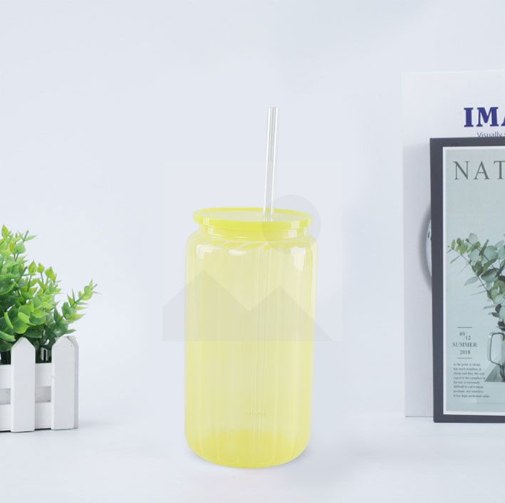 20oz Glass Cup BPA-Free Unbreakable Glass Jar Beverage Sublimation Colored Beer Iced Coffee Mug Unbreakable Glass Daily Use Mug
