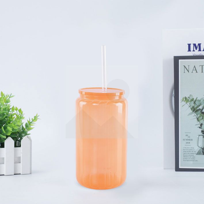 20oz Glass Cup BPA-Free Unbreakable Glass Jar Beverage Sublimation Colored Beer Iced Coffee Mug Unbreakable Glass Daily Use Mug