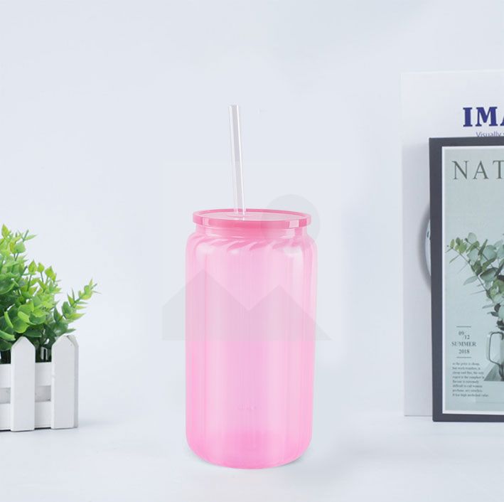 20oz Glass Cup BPA-Free Unbreakable Glass Jar Beverage Sublimation Colored Beer Iced Coffee Mug Unbreakable Glass Daily Use Mug