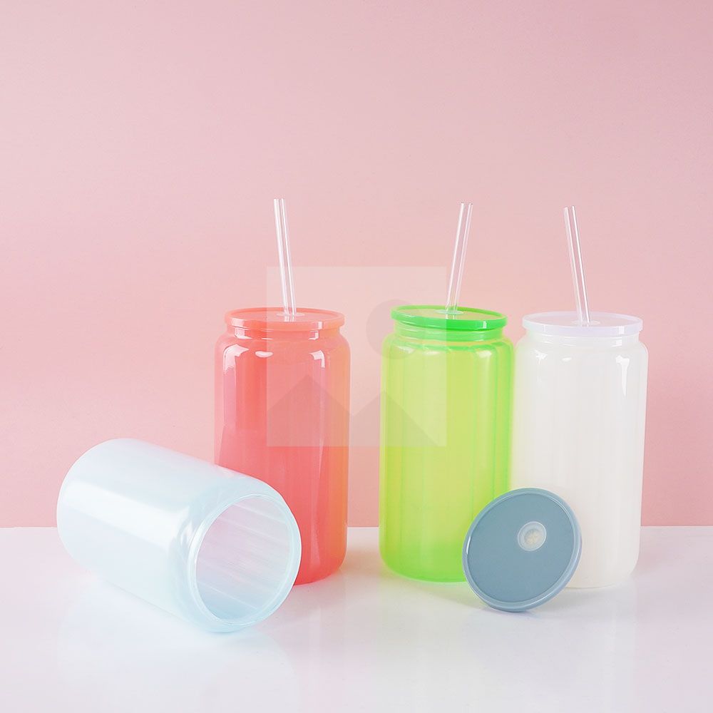20oz Glass Cup BPA-Free Unbreakable Glass Jar Beverage Sublimation Colored Beer Iced Coffee Mug Unbreakable Glass Daily Use Mug