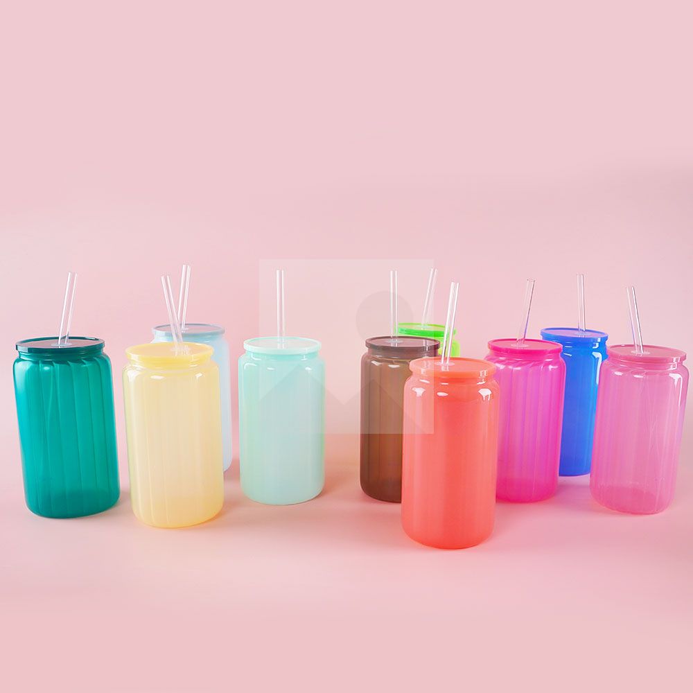 20oz Glass Cup BPA-Free Unbreakable Glass Jar Beverage Sublimation Colored Beer Iced Coffee Mug Unbreakable Glass Daily Use Mug