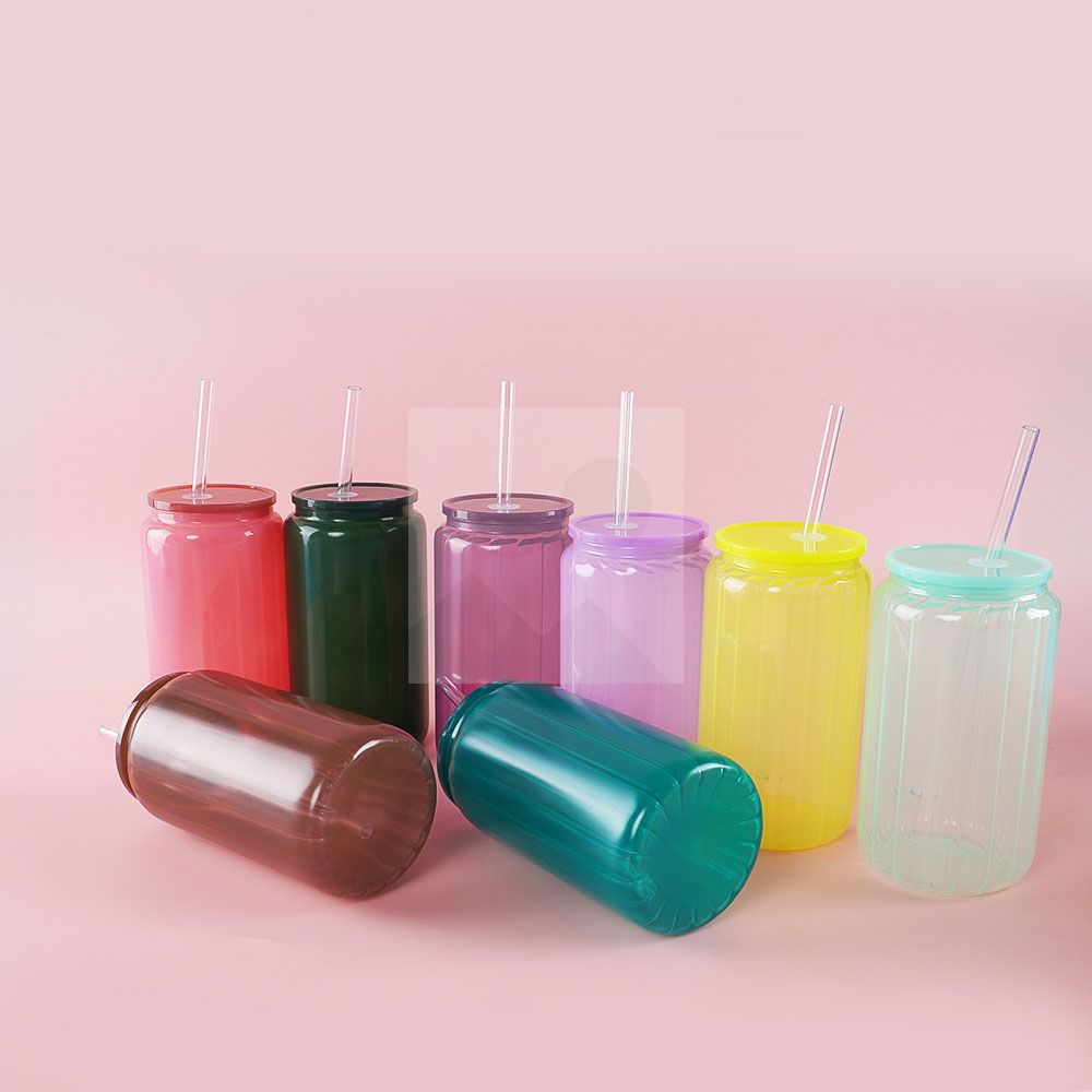20oz Glass Cup BPA-Free Unbreakable Glass Jar Beverage Sublimation Colored Beer Iced Coffee Mug Unbreakable Glass Daily Use Mug