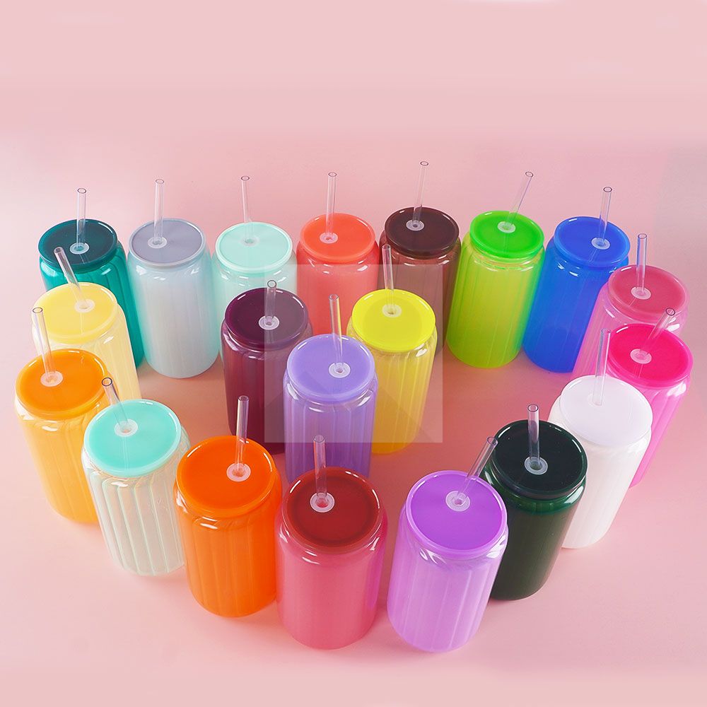 20oz Glass Cup BPA-Free Unbreakable Glass Jar Beverage Sublimation Colored Beer Iced Coffee Mug Unbreakable Glass Daily Use Mug